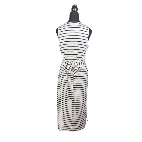Banana Republic Black and White Striped Midi Dress – Soft Stretch, Tie Waist - Picture 4 of 7